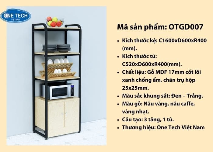 Kệ gia dụng thiết kế đơn giản 3 tầng kèm tủ